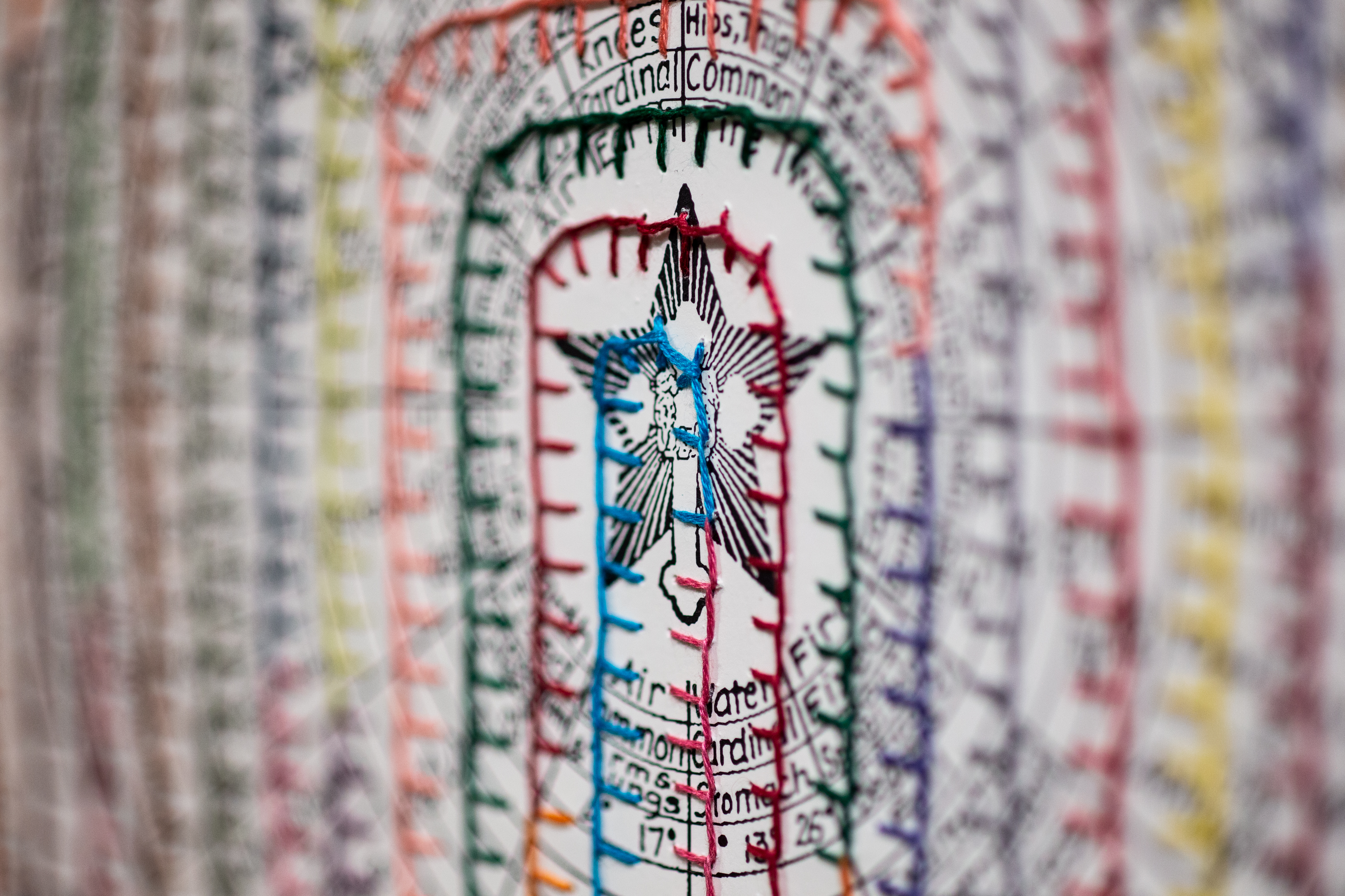Nick DeFord, Babble (Tick Tock), 20" x 16", embroidery on paper, 2015 [DETAIL]